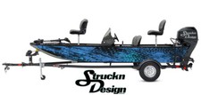 Black Blue Faded Foggy Clouded Fish Bass Boat Black Decal Wrap USA Vinyl