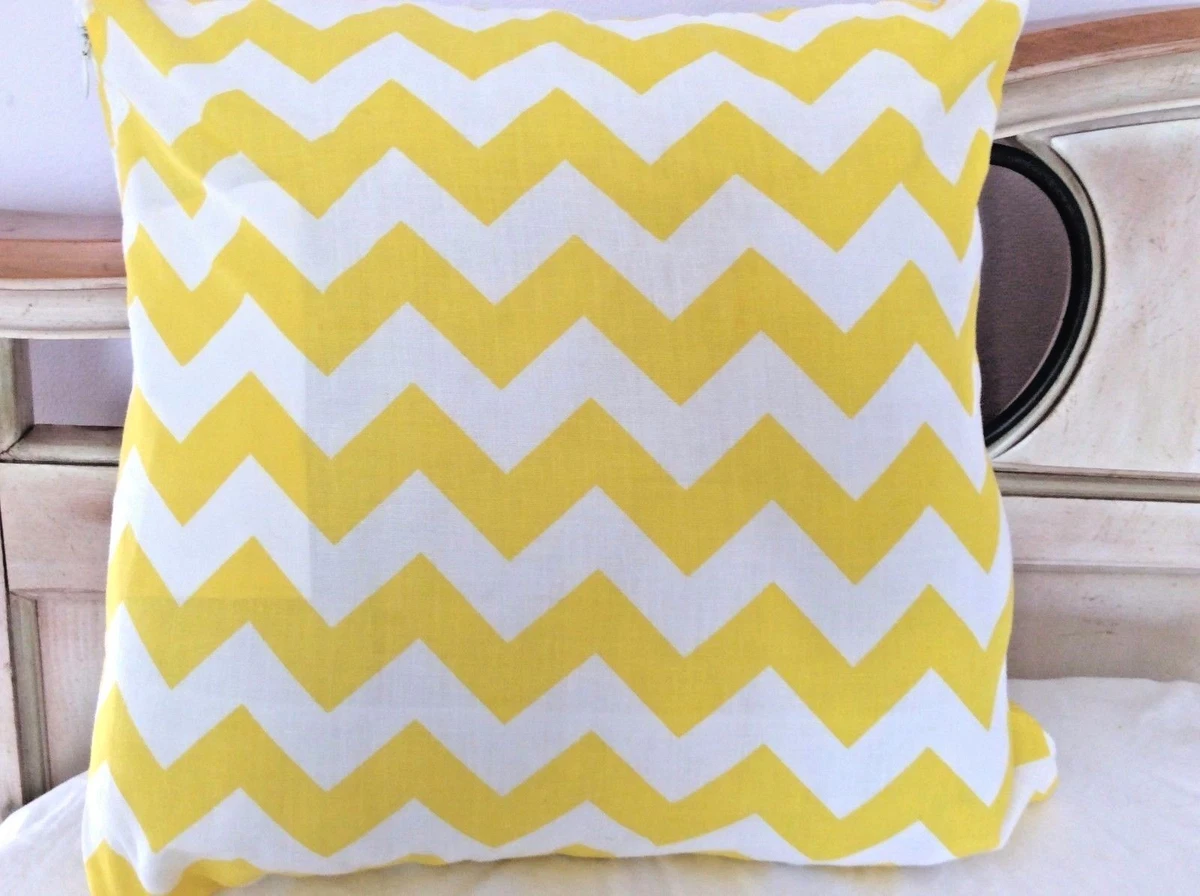 Yellow and White Zig Zag Stripes Decorative Pillow Cover 15x15
