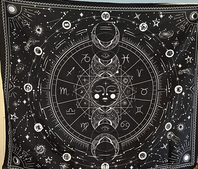 Sun and Moon Tapestry 51.2 in x 59.1 in. Black & White - A0150
