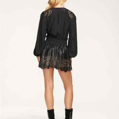 NWT $325 Ramy Brook Cory Laser Cut Faux Leather Skirt Black S | eBay
