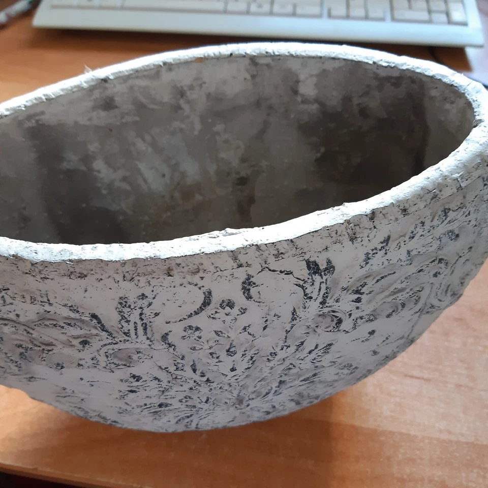 deko vase Ton oval mit Ornamenten  weiß - Bild 3 von 3