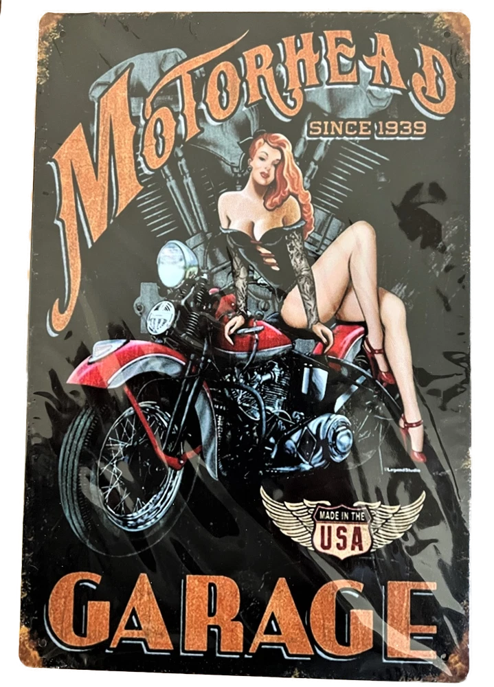 Motorhead Garage Tin Sign (Victory Knuckle Indian Fatboy Sportster Harley TH0749