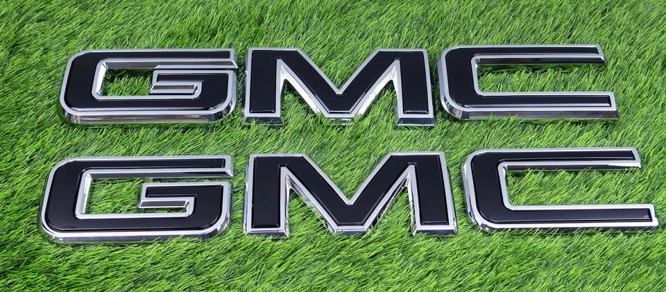 2019-2024 GMC Sierra 1500 2500HD 3500HD Front & Rear Emblem Chrome Black 2pcs - Image 4 of 4