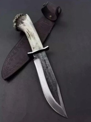 HUNTING SURVIVAL.STAG CROWN D2 STEEL CUSTOM HANDMADE BOWIEHANDLE FIX BLADE KNIFE