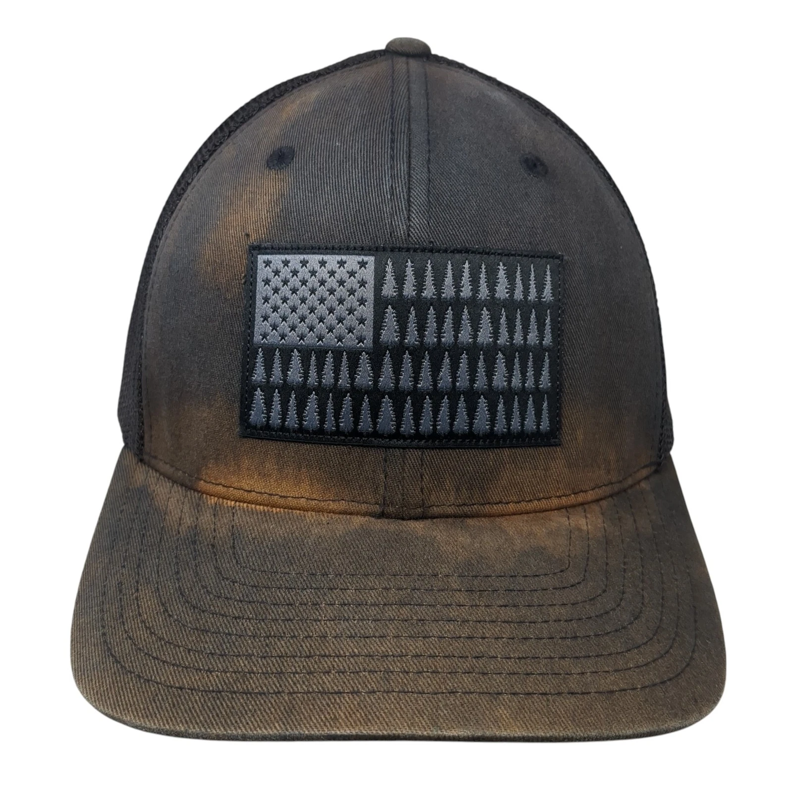 Columbia Fitted Mesh Back Trucker Hat Black One Size Tree Flag Outdoor