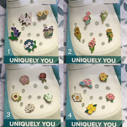 Crocs Handmade jibbitz 5pc Metal Enamel Garden flower shoe charms set 5 Pack - 第 1/20 張圖片