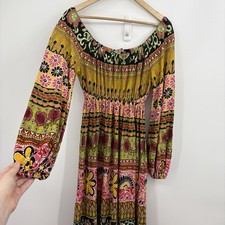Vintage 1960s STJ Marshall Klugman Maxi Dress Medium Psychedelic Floral Groovy