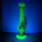 Vintage Fenton Custard Uranium Glass Vase | Swung Artist Signed Nancy G. 8" H
