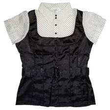 VTG Y2K PREPPY OFFICE GOTH CHARLOTTE RUSSE POLKA DOT BLOUSE BELT VEST TOP L NWT
