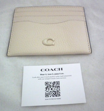 Coach Flat Polished Pebble Leather Card Case Wallet In Chalk Cream New Authentic
