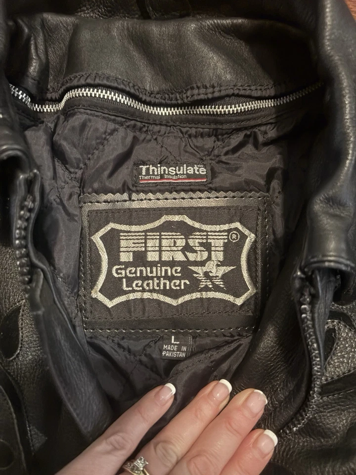 FIRST Genuine Leather Fringe Biker Jacket Fringe Inlay Rose Design Thinsulate - Image 4 of 4