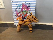 Vintage Kelly Toy Zebra Plush Stuffed Animal  Rare Orange with black 7  Hx 8  L