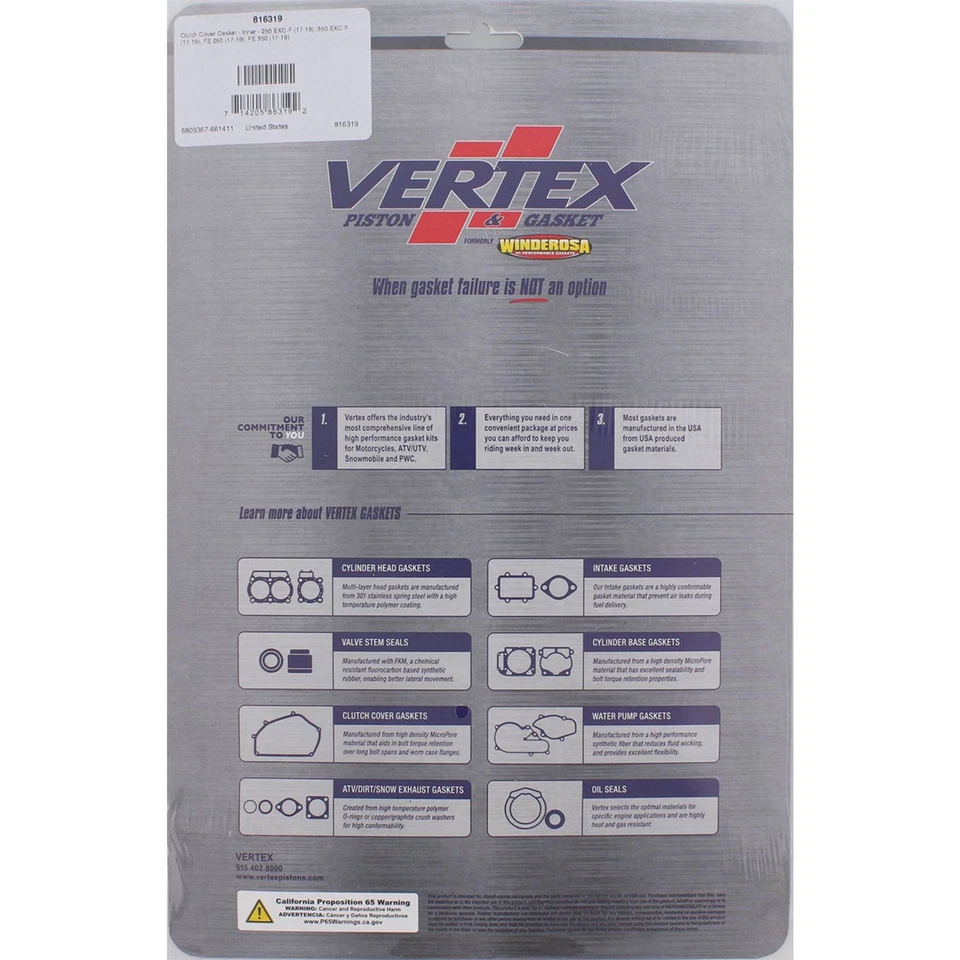 Vertex Inner Clutch Cover Gasket Kit 816319 for Husqvarna FE 250 17 18 Foto 3 de 3