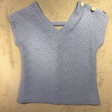 Vintage Blair Blue Textured Knit Cap Sleeve Top Size 8 90s Made in USA