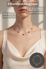 Gold & Black Chain Necklace with Clover Charm Pendant, Cable Chain, Metal