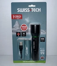 SWISS TECH 450 LUMENS LED RECHARGEABLE FLASHLIGHT. NEW