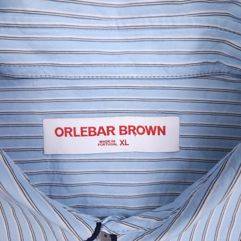 Camisa Orlebar Marrón Para Hombres XL Azul Rayas Lakewood Popover Pullover Algodón Top Foto 4 de 4