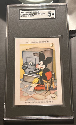 1930 s Mickey Mouse Card #1 TESORO De RABIN Chocolate Amatller Spain SGC 5 Rare