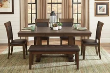 6PC Dining Set Rectangular Table Butterfly Leaf Upholstered Dining Chairs +Bench