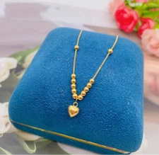 Solid 18K Yellow Gold AU750 Lucky Heart-shaped Beads Chain Necklace Link Choker