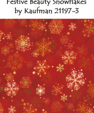 Snowflakes on red cotton quilt fabric Kaufman 21197-3