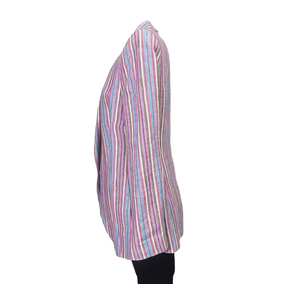 Akris Punto Striped Blue Pink Notched Collar Blazer Jacket 100% Linen sz 12USA - Image 4 of 4
