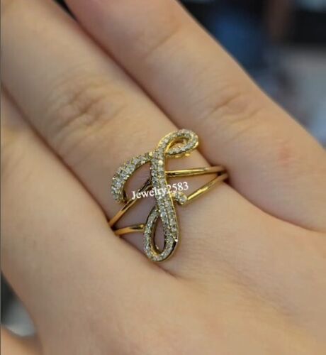 Personalized Initial Cursive J Letter Ring For Wife Natural Diamond 925 Silver