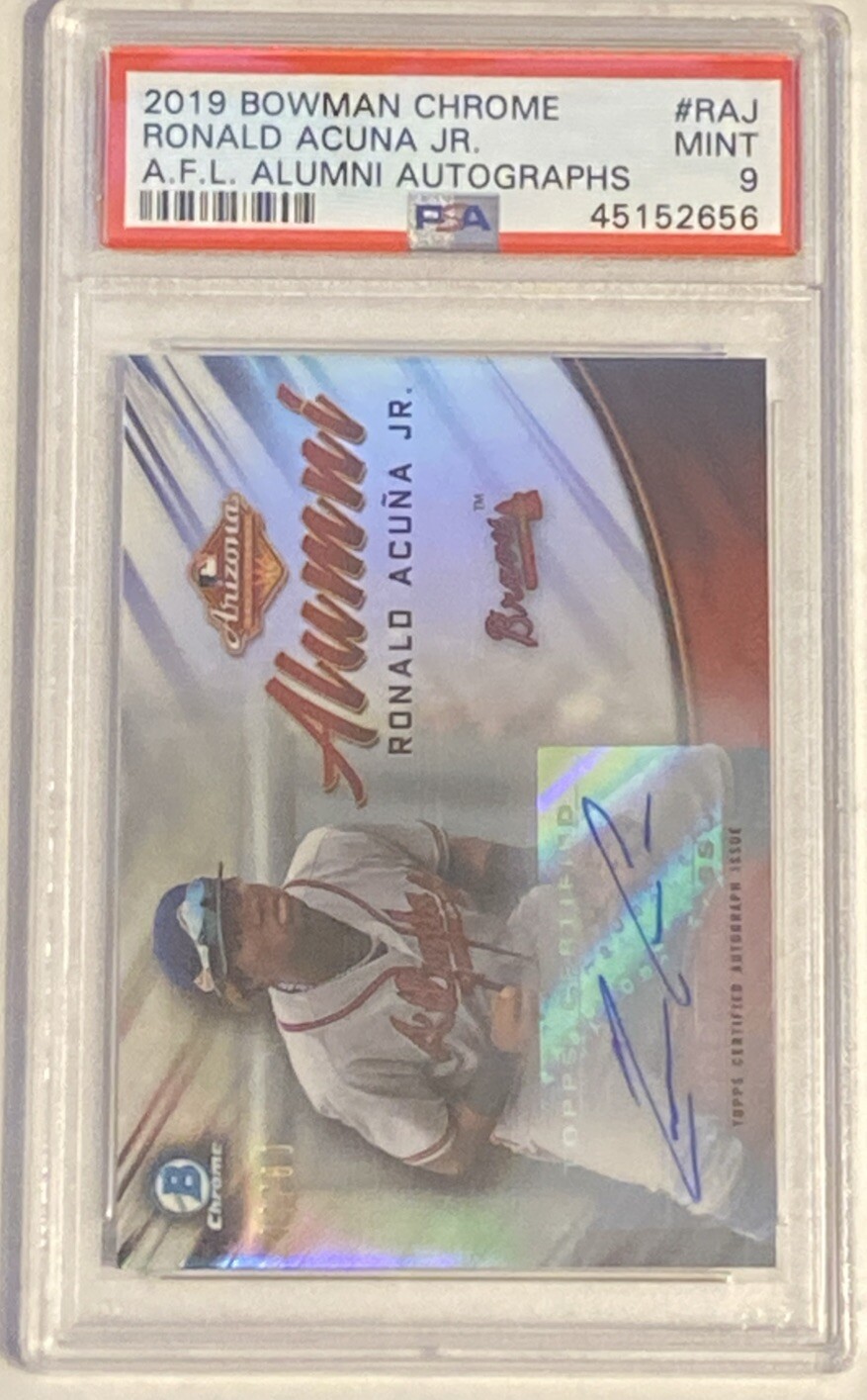 Ronald Acu a Jr. Atlanta Braves 2019 Bowman Chrome Ronald Acuna Jr. A.F.L. Alumni Auto /60 PSA 9 MINT 