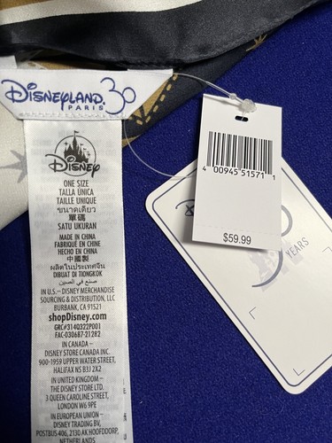 Disneyland Paris 30th Anniversary Tinkerbell Castle 100% Silk Scarf New - Picture 3 of 6