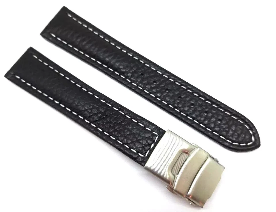 Uhrenarmband Leder mit Edelstahl Faltschließe schwarz braun blau / 40