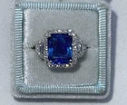 3Ct Emerald Blue Sapphire Lab Created Halo Engagement Ring 14K White Gold Plated