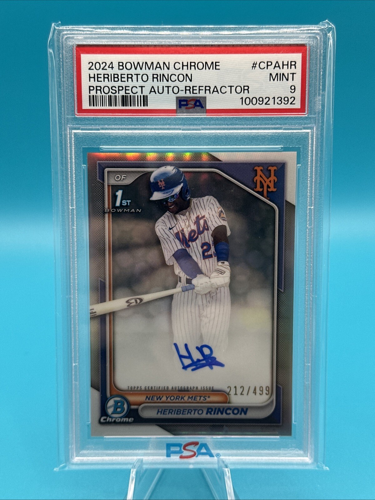 2024 BOWMAN CHROME PROSPECT AUTO REFRACTOR #CPAHR HERIBERTO RINCON /499 PSA 9