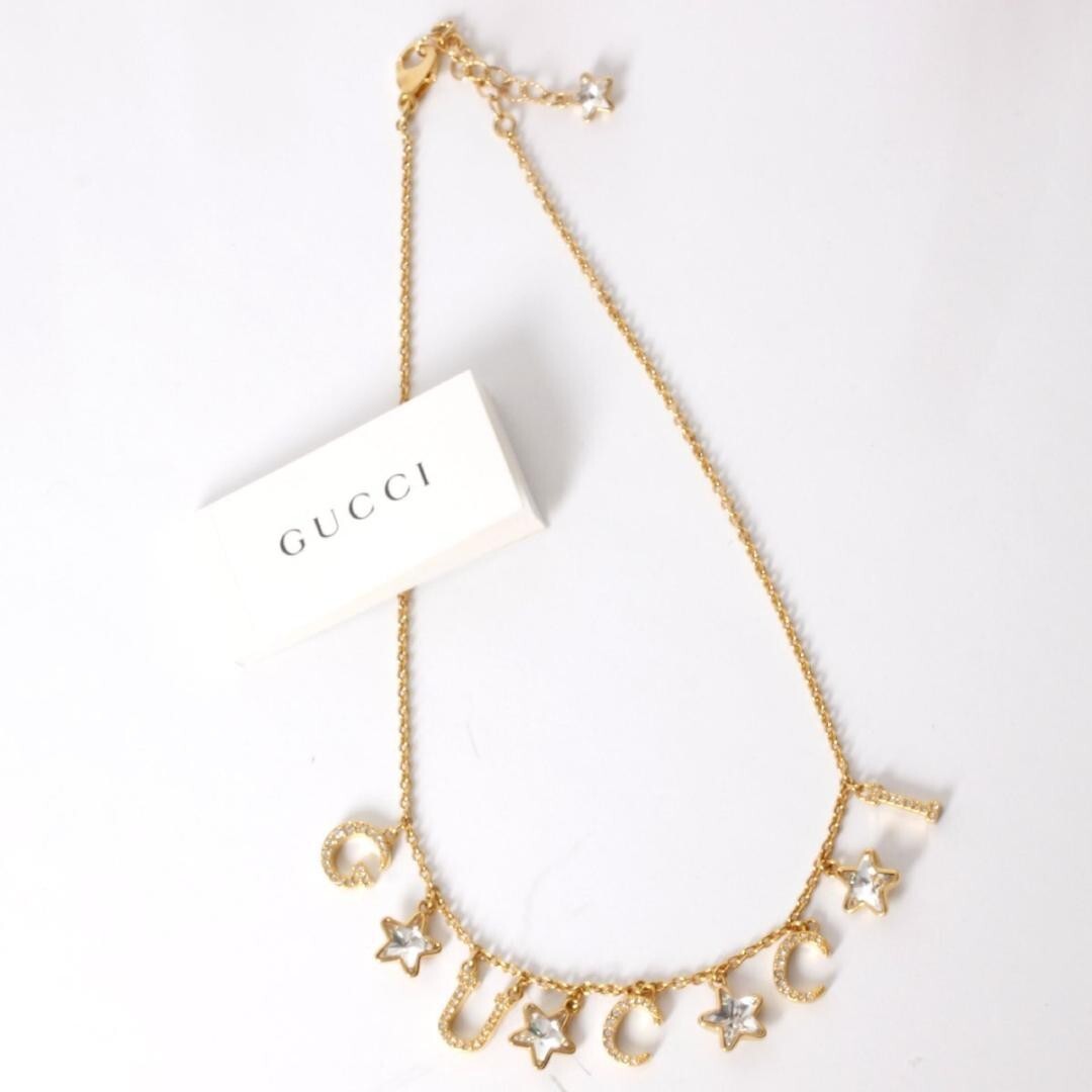 GUCCI Script Logo Star Necklace Gold
