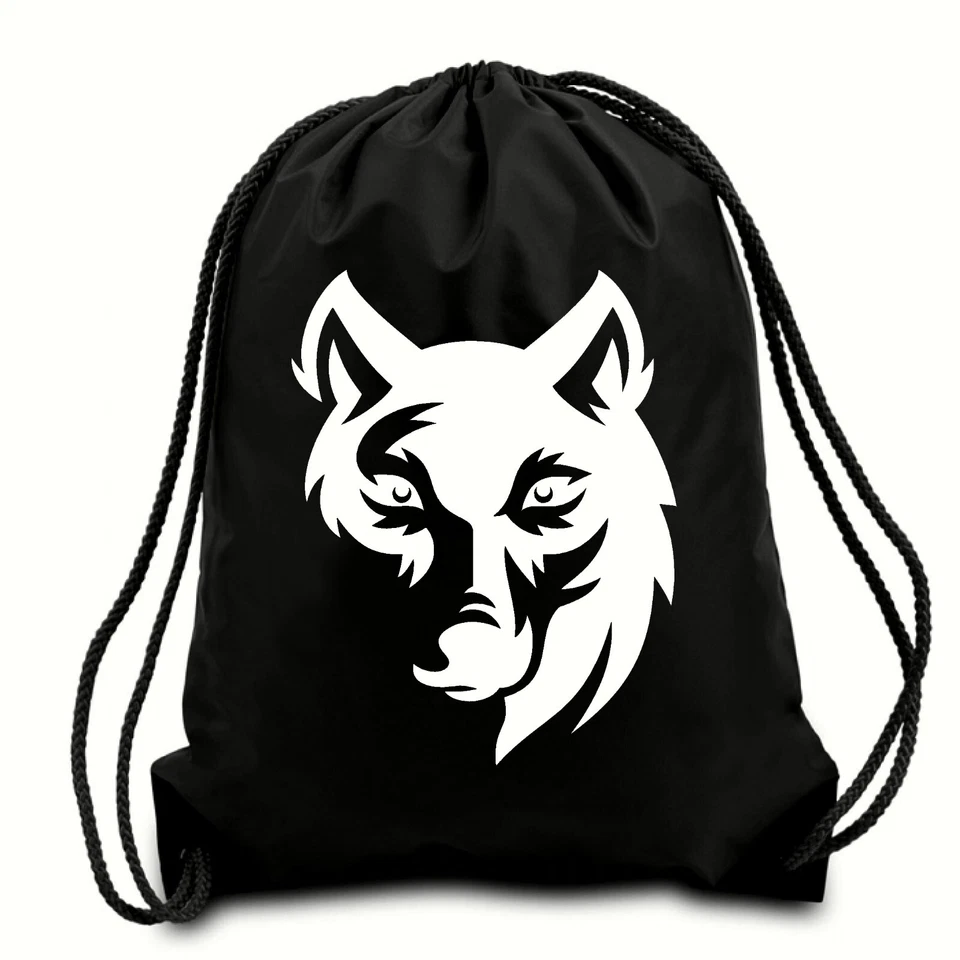 Wolf Head drawstring bag, Gym Bag, Swimming Bag, Water Resistant, Carry Bag