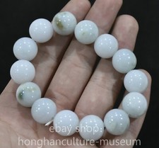 3.6" Old Chinese natural Jadeite Jade Carving bead Hand string bracelet