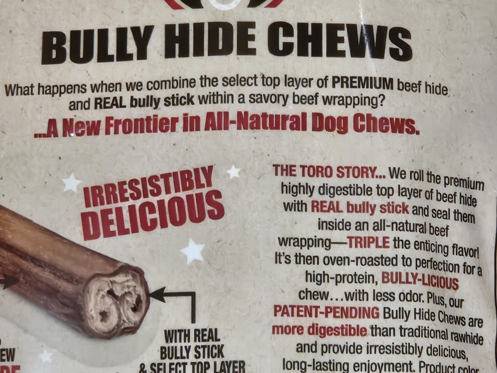2 Bag Cadet Toro Bully Hide Chews Dog Food Beef Sticks 2X (1.32 Lbs 12 Sticks)