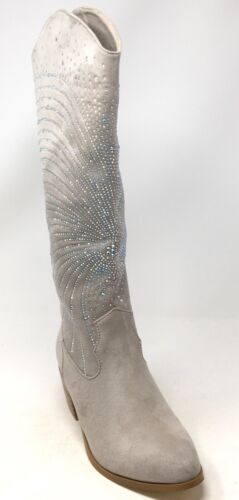 Cowboy Boots Women's Size 7 Gray Suede Bling Western High Knee Cowgirl Boots