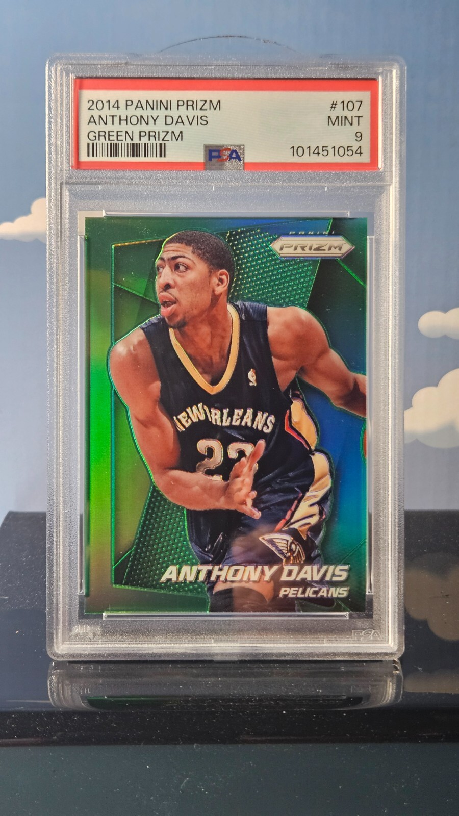 2014-15 PANINI PRIZM #107 ANTHONY DAVIS "GREEN PRIZM", PELICANS - PSA 9