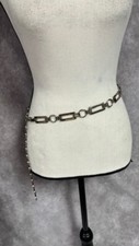 Vintage Silver Tone Adjustable Belt. Open Circles and Rectangle.