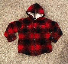 Tucker Tate Red Black Long Sleeve button Hooded Shirt Kids Size 5 Minimal Use