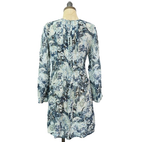 CLUB MONACO Delaynee Silk Mini Dress 2 Sheer Chiffon Floral Navy Office EUC B13 - Picture 3 of 6