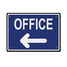 Horizontal Metal Sign Office Blue with Left Arrow Facility Property