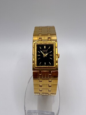 Pulsar V810-X005 Gold Tone Black Dial Analog Quartz 6.5'' Women Watch NEWBA