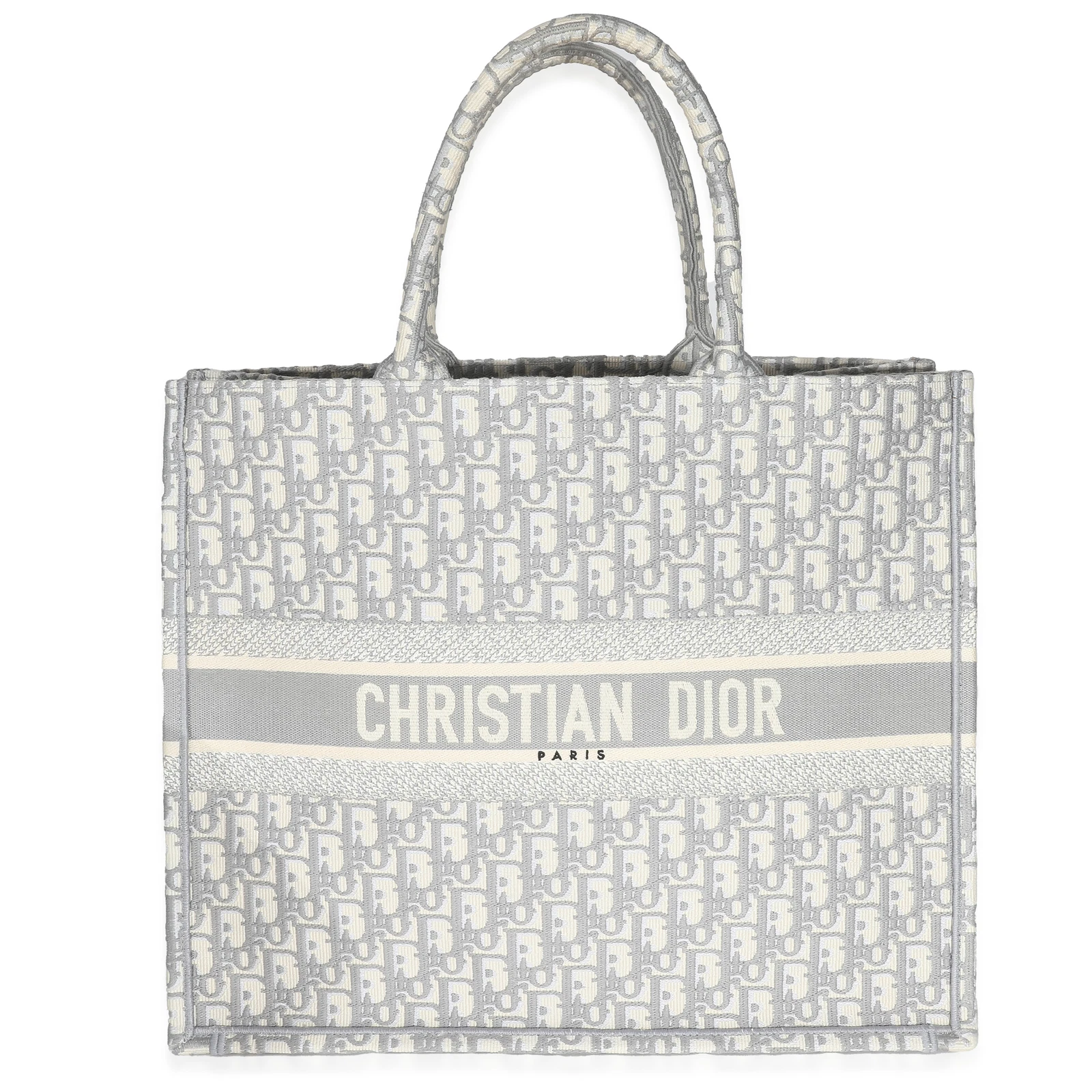 Grand fourre tout Christian Dior gris écru broderie oblique Dior livre