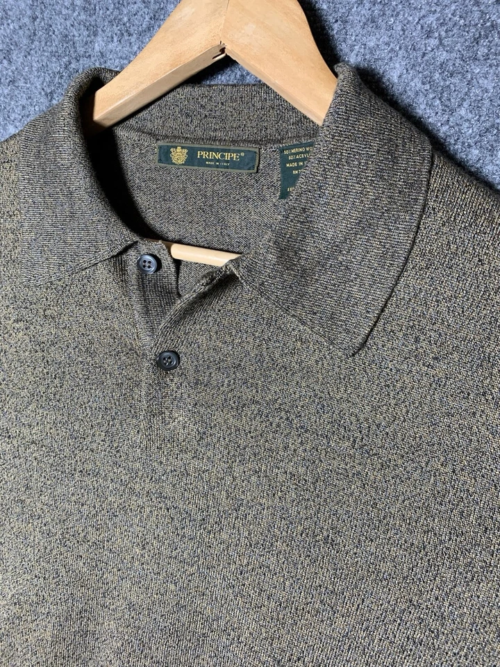 Principe Long Sleeve Merino Wool Italy Made Polo Sweater Medium Pullover Green - Image 4 of 4