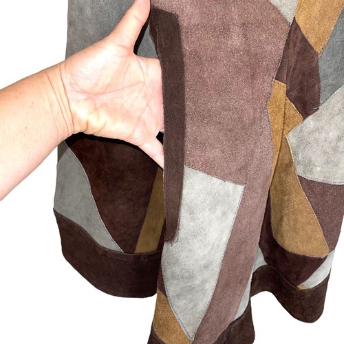 Vintage Poncho Womens One Size Pullover Suede Patchwork Handmade Slit Pockets - Picture 4 of 12