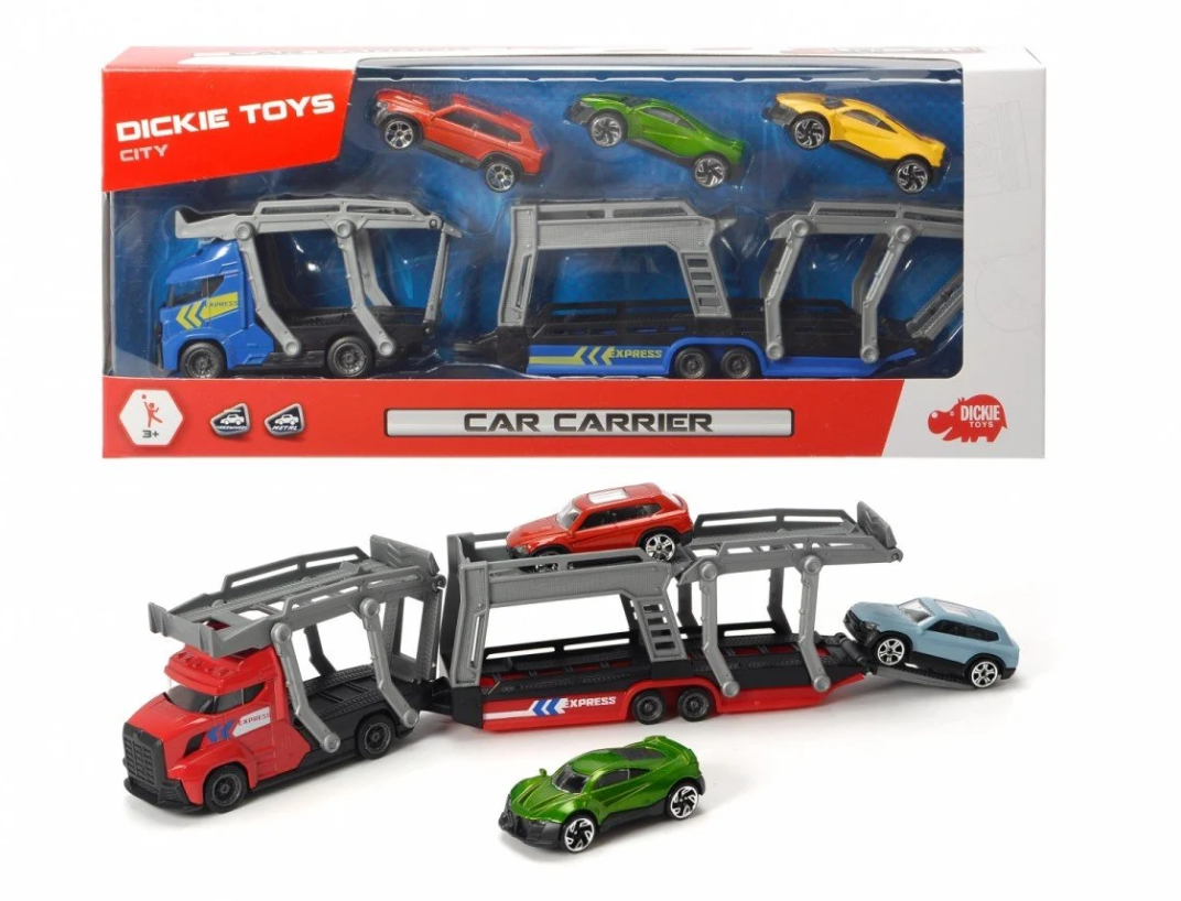 Blue Car Carrier Lorry/Truck +3 Cars Model Toy Diecast 1:64 Dickie Toys - Image 2