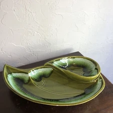 VTG MCM Pottery California Santa Anita Ware R-17 Double Serving Dish Green Leaf
