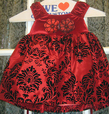 C.C. Couture~ Baby Girl~ Red~Party~Dress~ Velour Applique~Flowers~ SZ 6months!