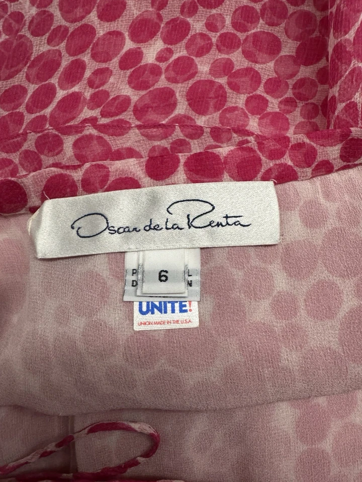 Oscar De La Renta Ruffled Polka Dot Maxi Skirt 26x43 100% Silk Side Zip Size 6 - Imagem 4 de 4